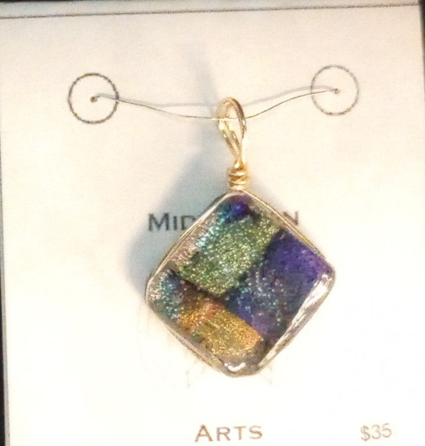Purple, Silver and Gold Patchwork Pendant